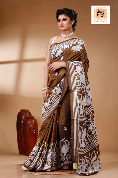 Bangalore Silk Kantha Stitch Saree SN202523310