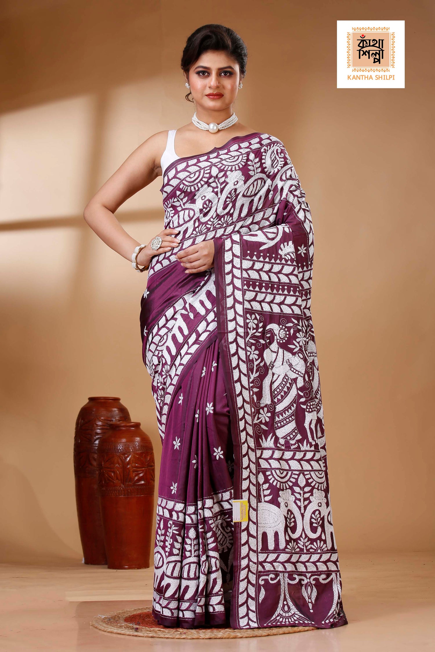 Bangalore Silk Kantha Stitch Saree SN202523316