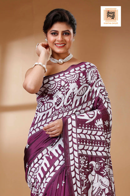 Bangalore Silk Kantha Stitch Saree SN202523316