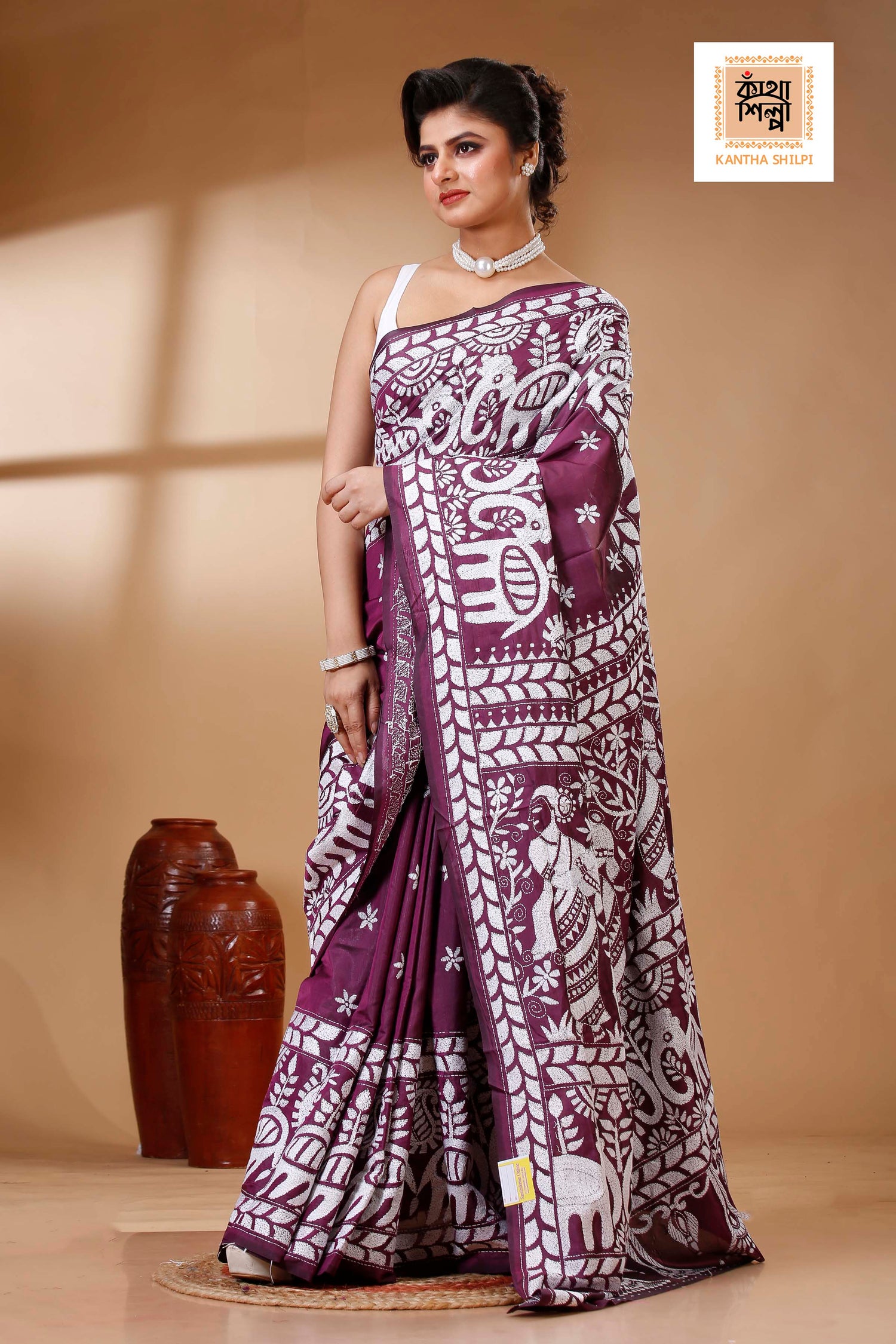 Bangalore Silk Kantha Stitch Saree SN202523316