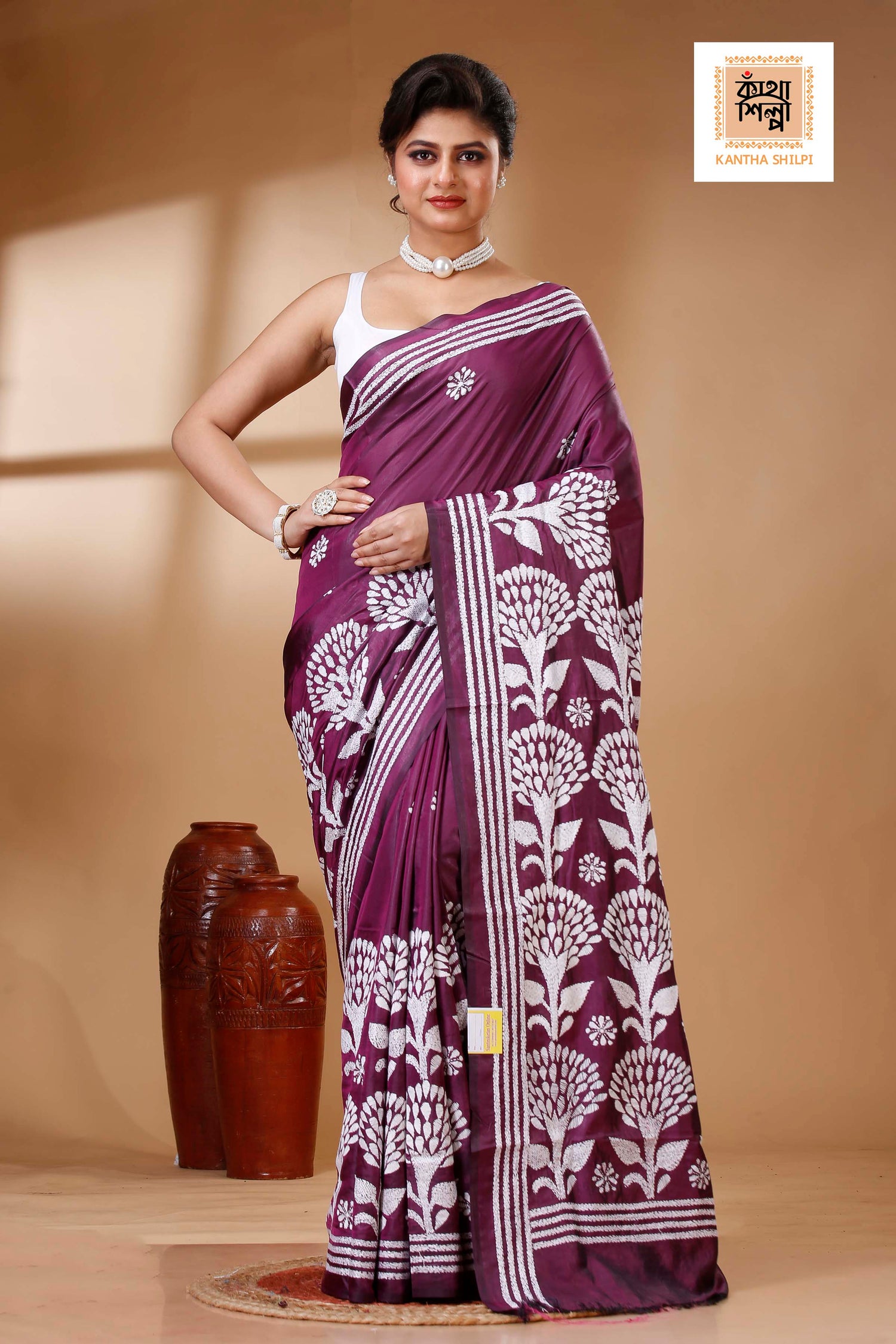 Bangalore Silk Kantha Stitch Saree SN202523328