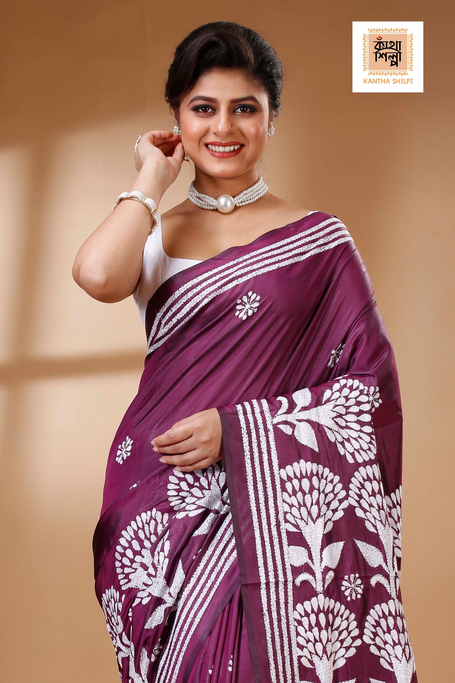 Bangalore Silk Kantha Stitch Saree SN202523328