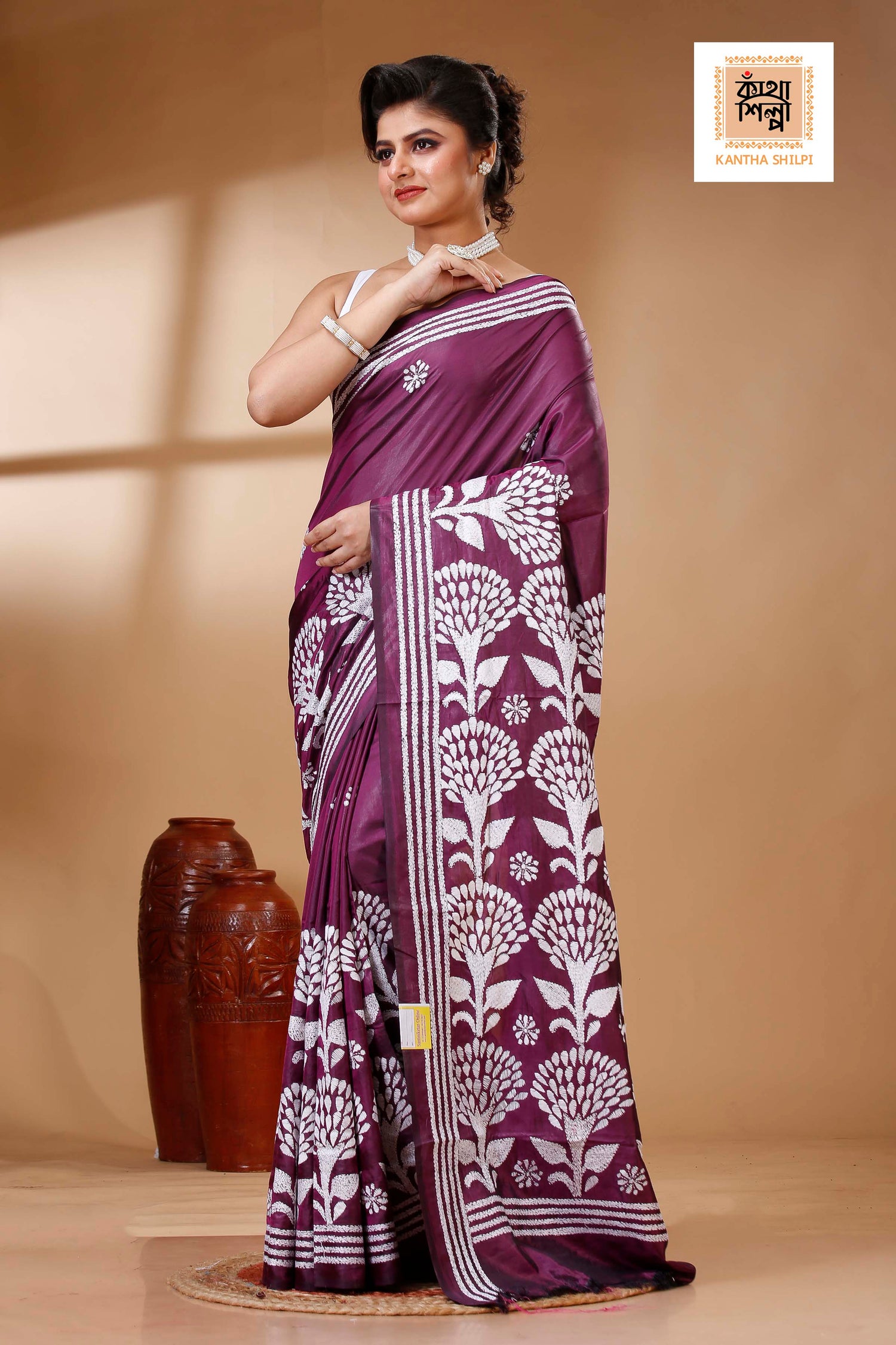 Bangalore Silk Kantha Stitch Saree SN202523328