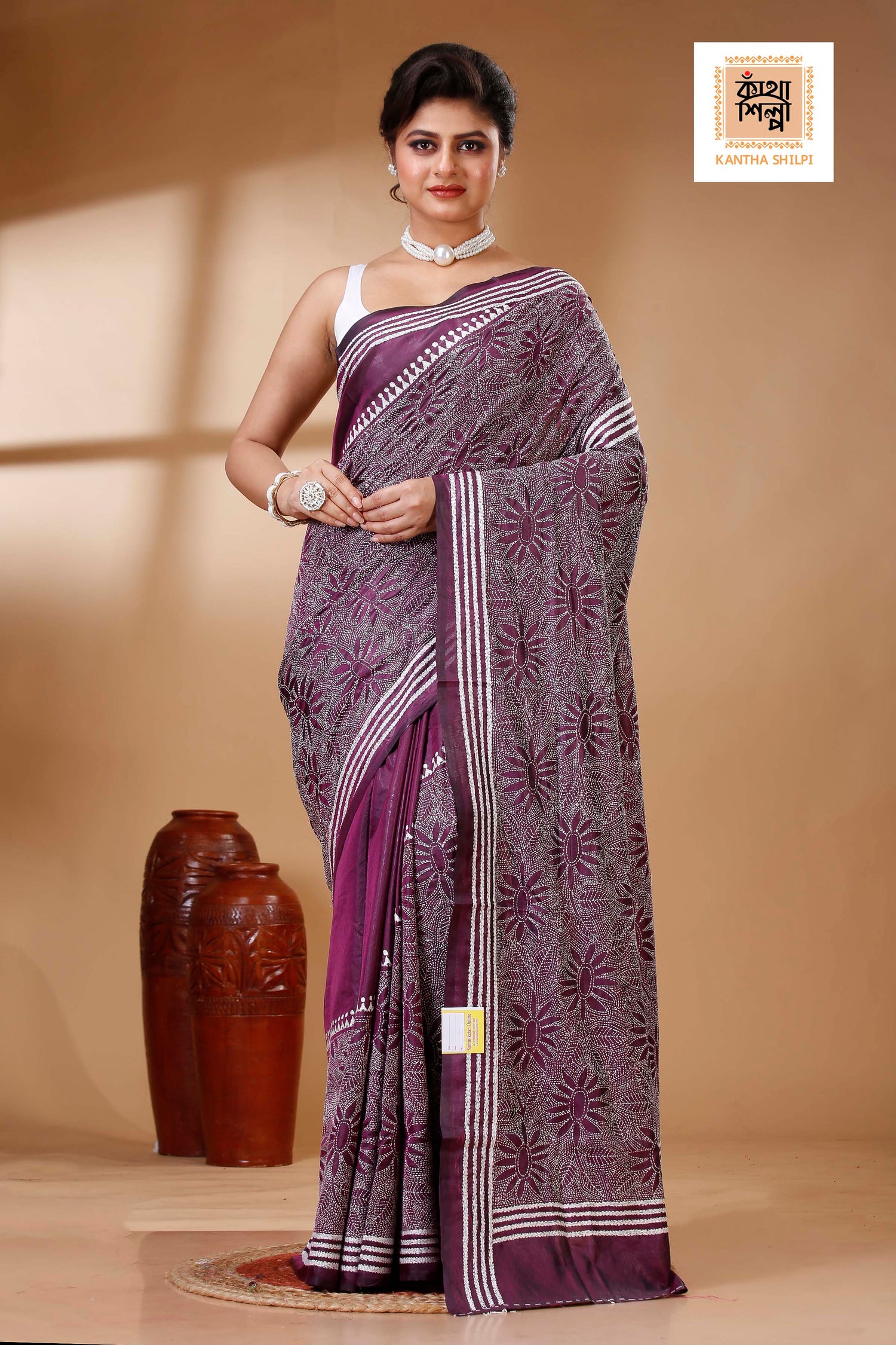Bangalore Silk Kantha Stitch Saree SN202523334