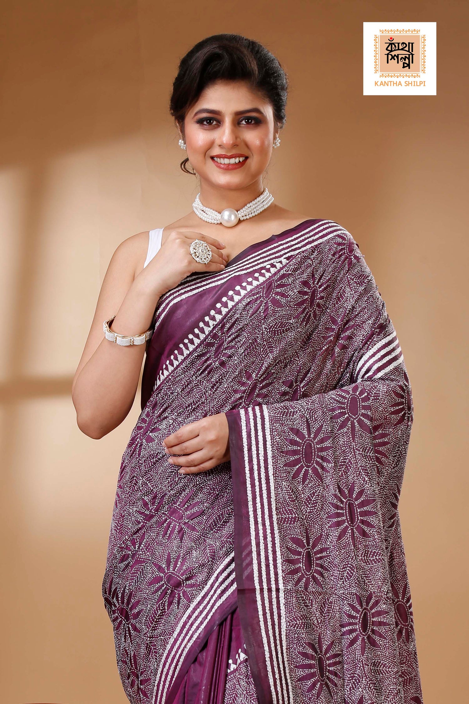 Bangalore Silk Kantha Stitch Saree SN202523334