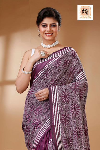 Bangalore Silk Kantha Stitch Saree SN202523334