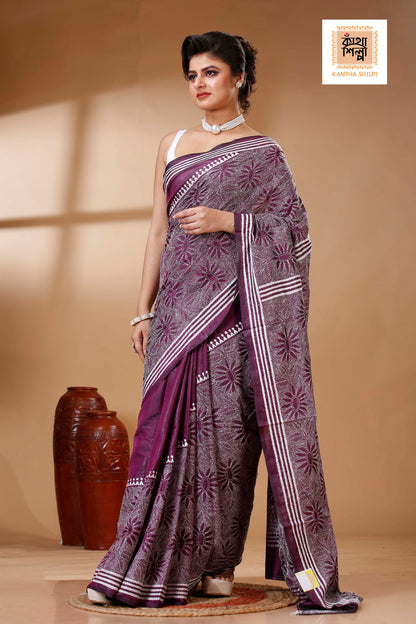 Bangalore Silk Kantha Stitch Saree SN202523334