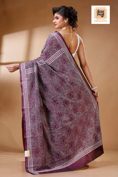Bangalore Silk Kantha Stitch Saree SN202523334