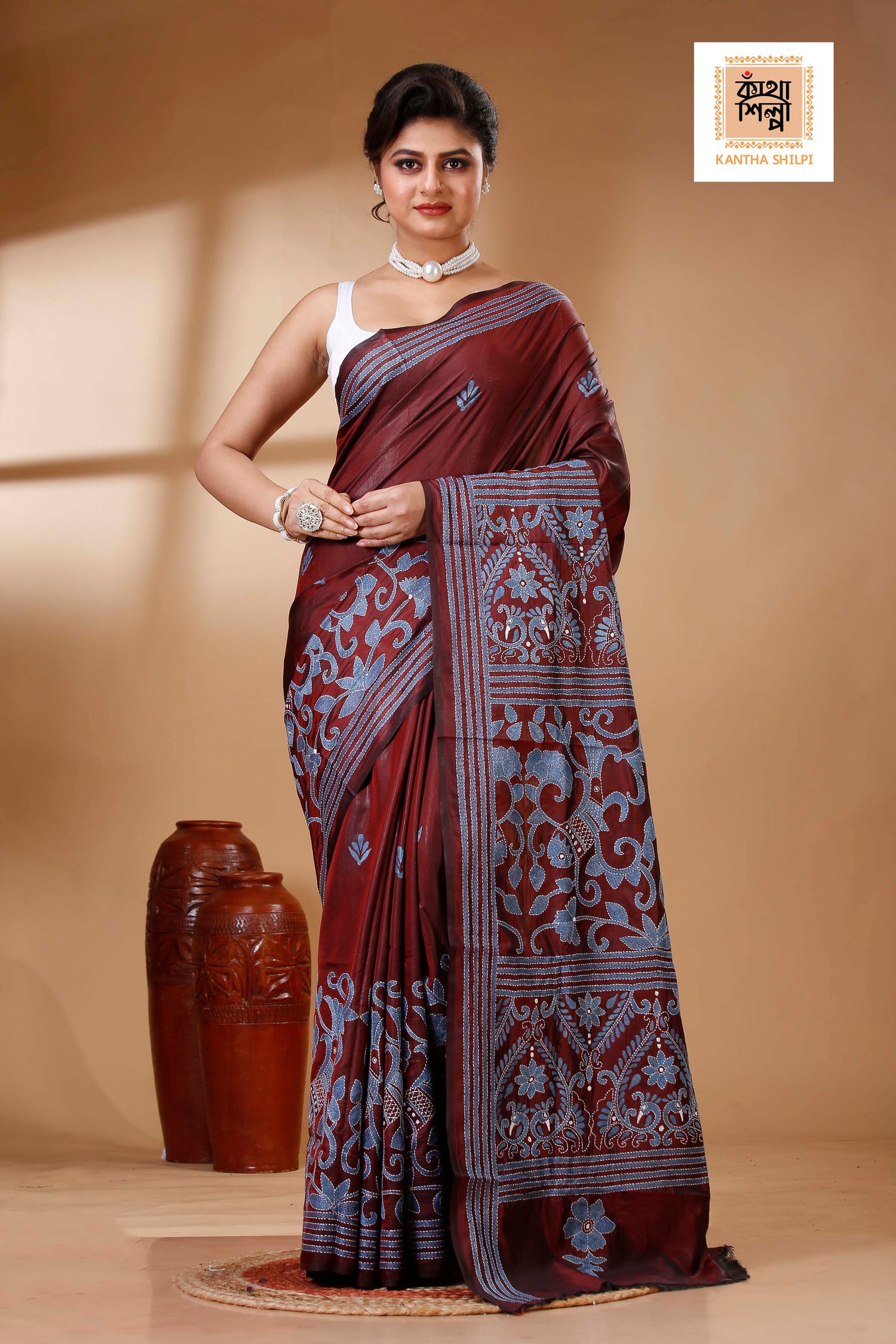 Bangalore Silk Kantha Stitch Saree SN202523340