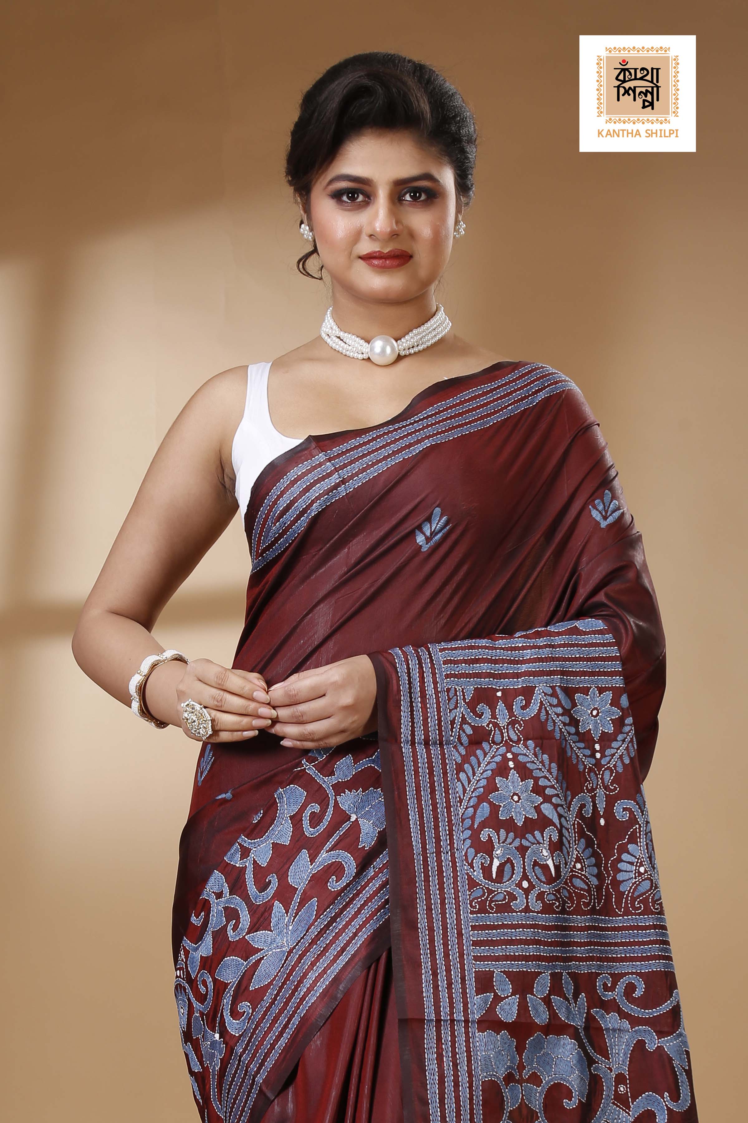 Bangalore Silk Kantha Stitch Saree SN202523340