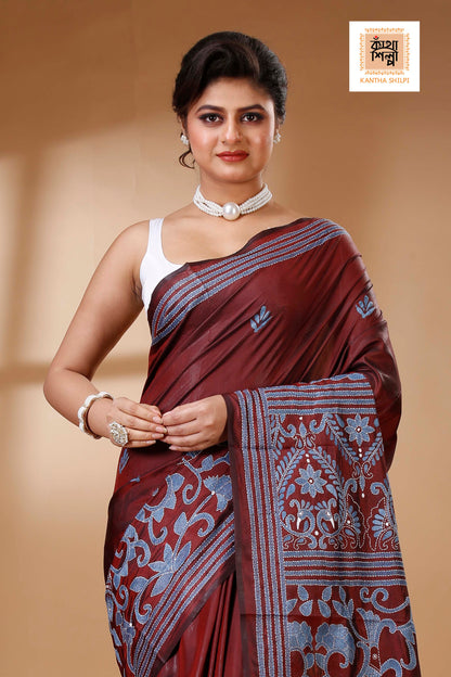 Bangalore Silk Kantha Stitch Saree SN202523340