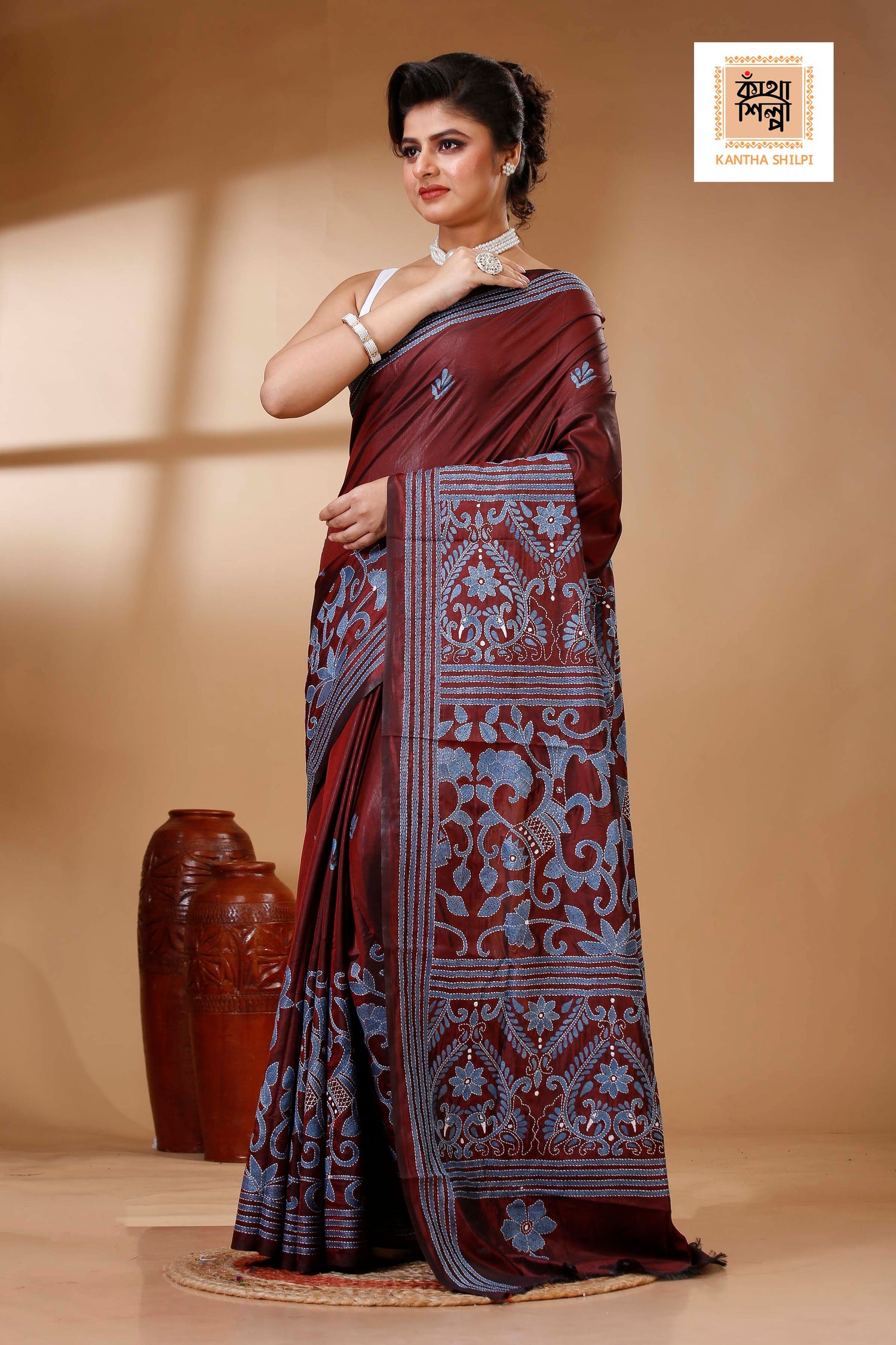 Bangalore Silk Kantha Stitch Saree SN202523340