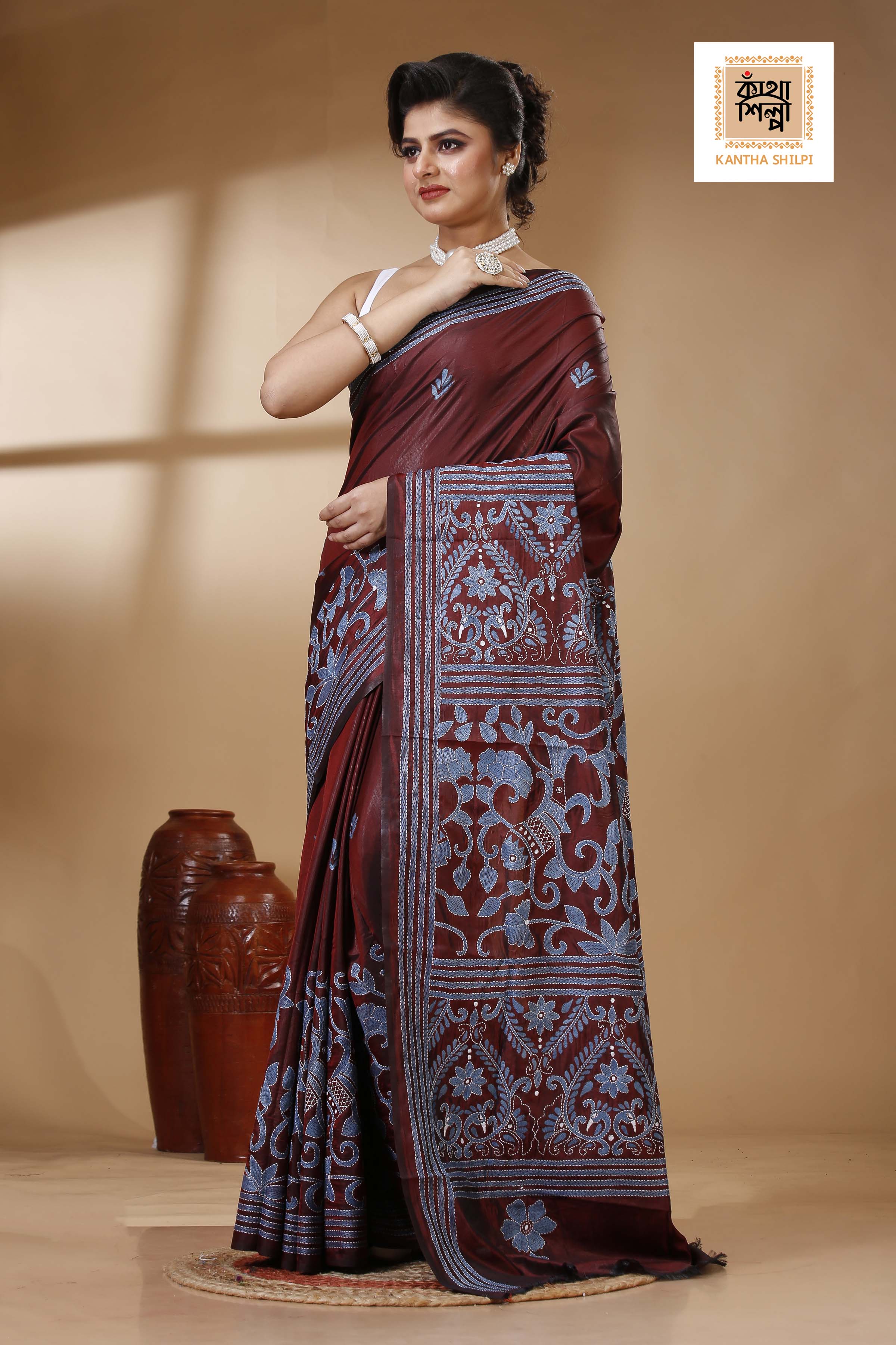 Bangalore Silk Kantha Stitch Saree SN202523340