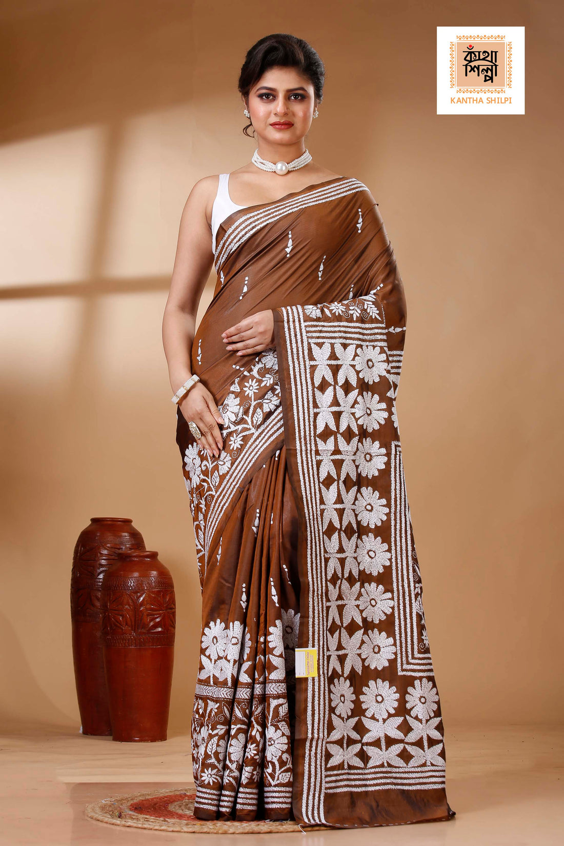 Bangalore Silk Kantha Stitch Saree SN202523376