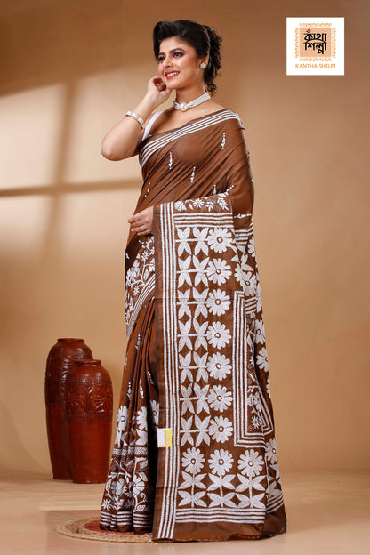 Bangalore Silk Kantha Stitch Saree SN202523376