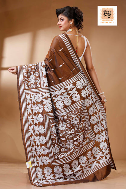 Bangalore Silk Kantha Stitch Saree SN202523376