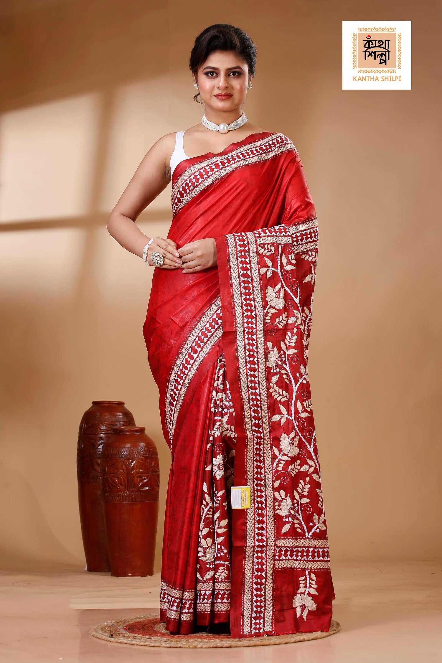 Bangalore Silk Kantha Stitch Saree SN202523382