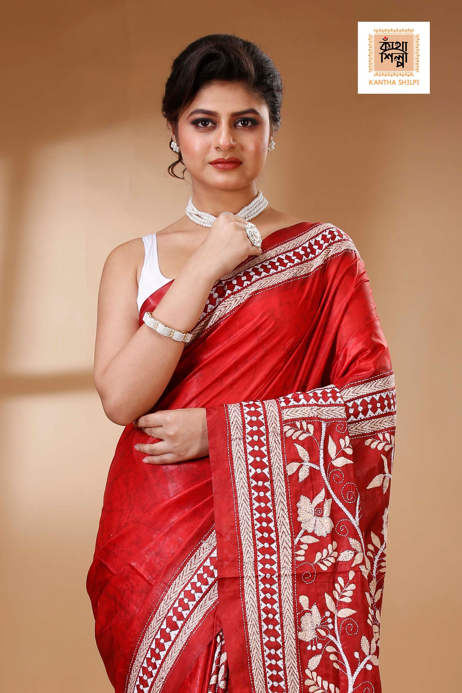 Bangalore Silk Kantha Stitch Saree SN202523382
