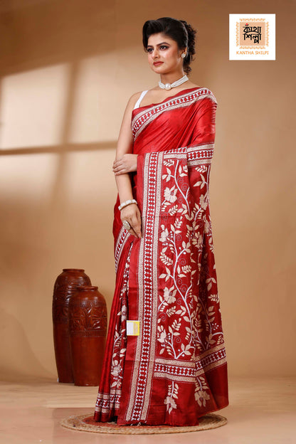 Bangalore Silk Kantha Stitch Saree SN202523382