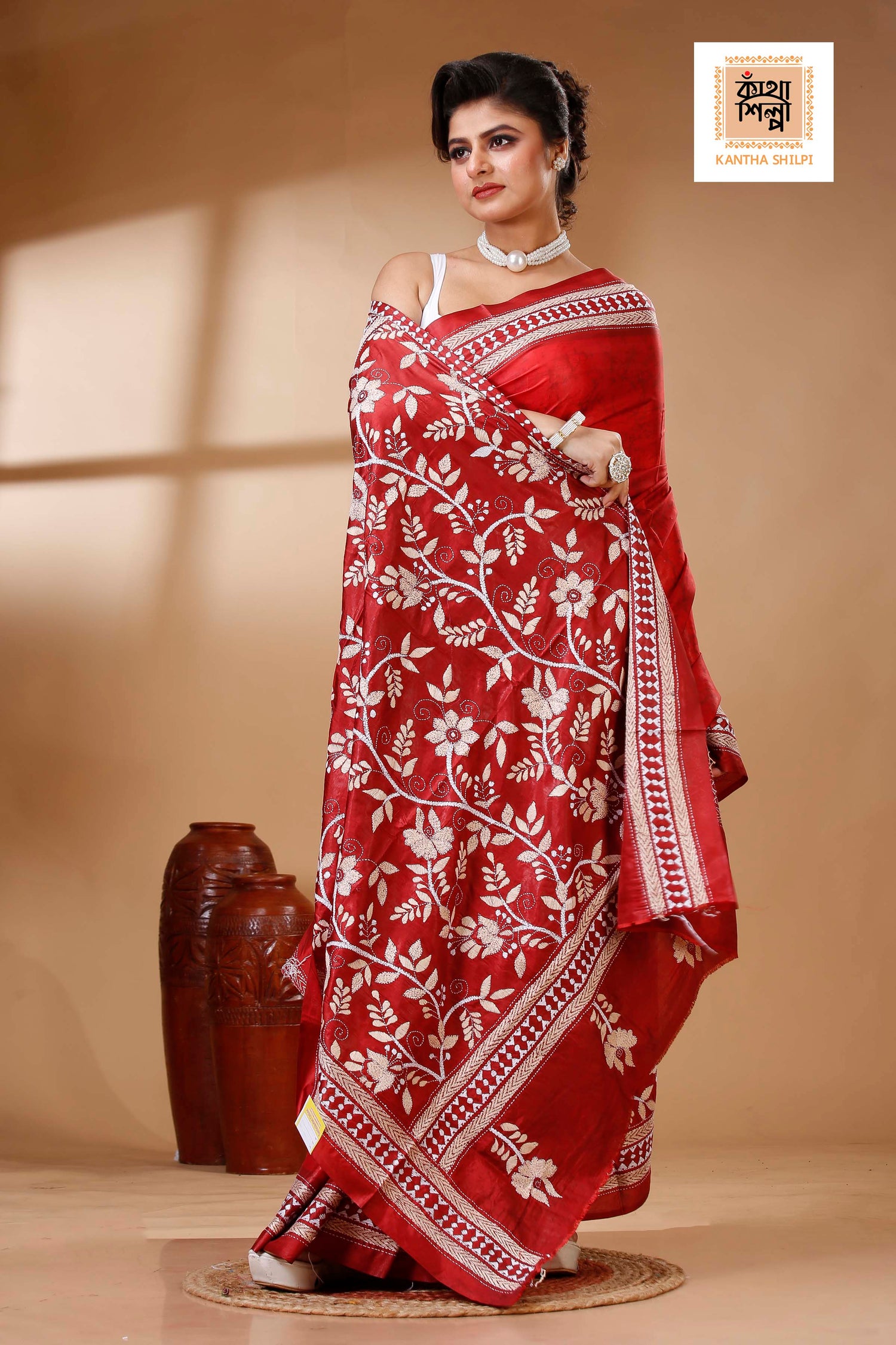Bangalore Silk Kantha Stitch Saree SN202523382