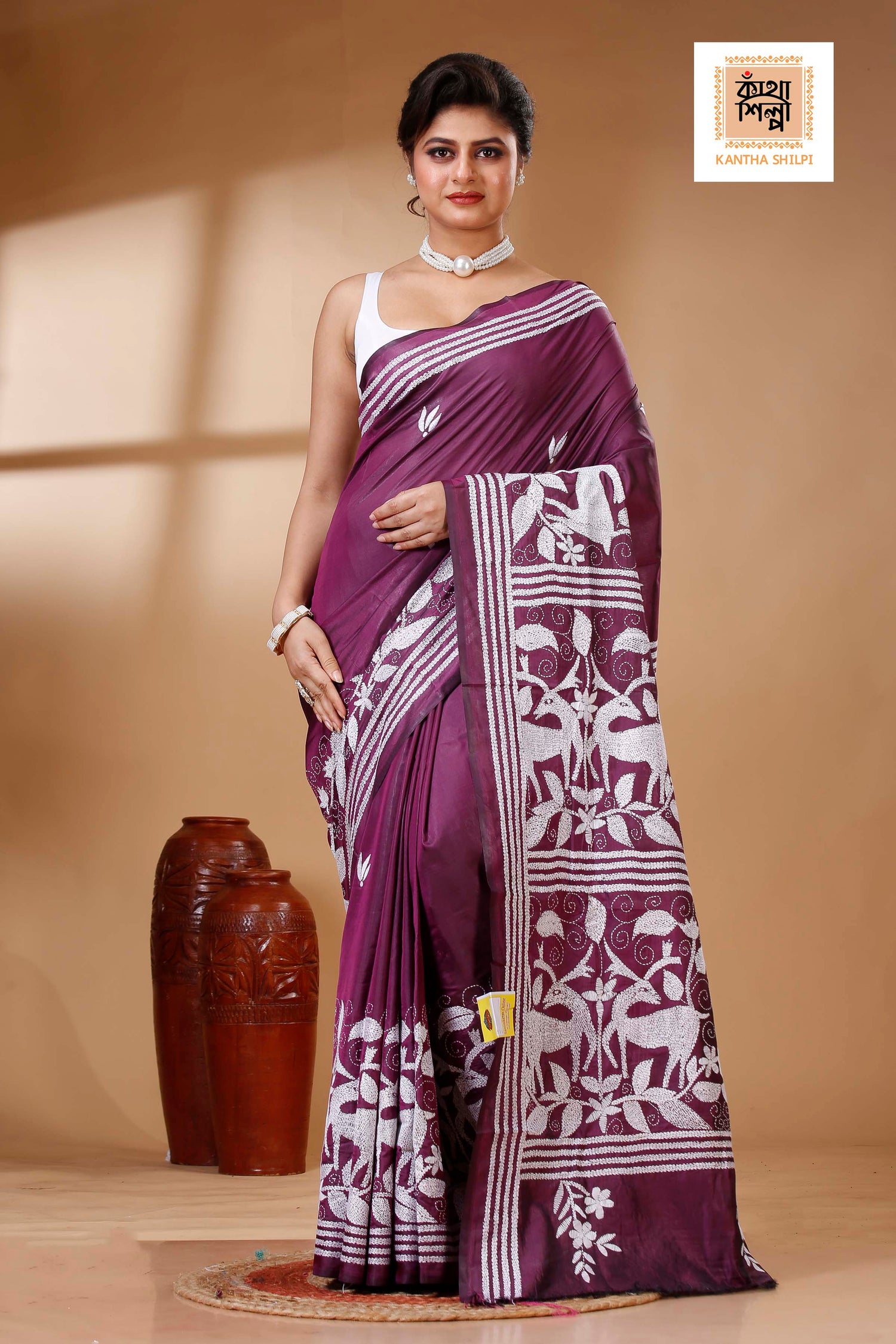 Bangalore Silk Kantha Stitch Saree SN202523388