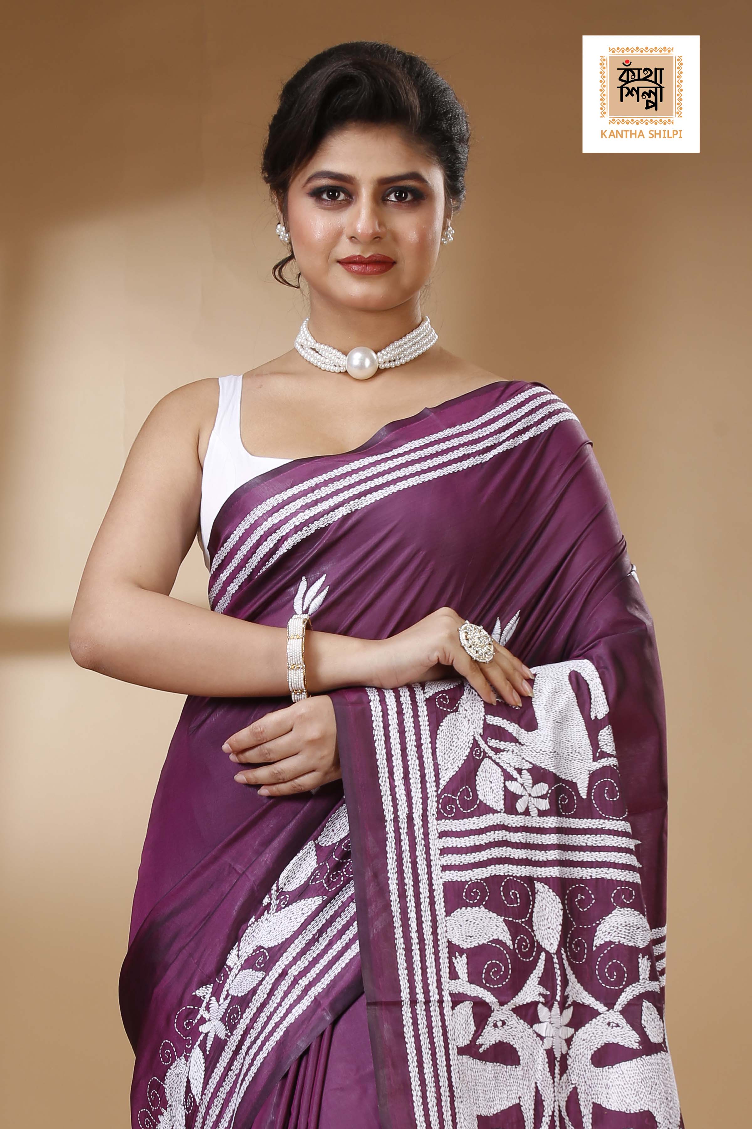 Bangalore Silk Kantha Stitch Saree SN202523388