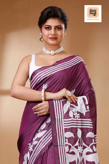 Bangalore Silk Kantha Stitch Saree SN202523388