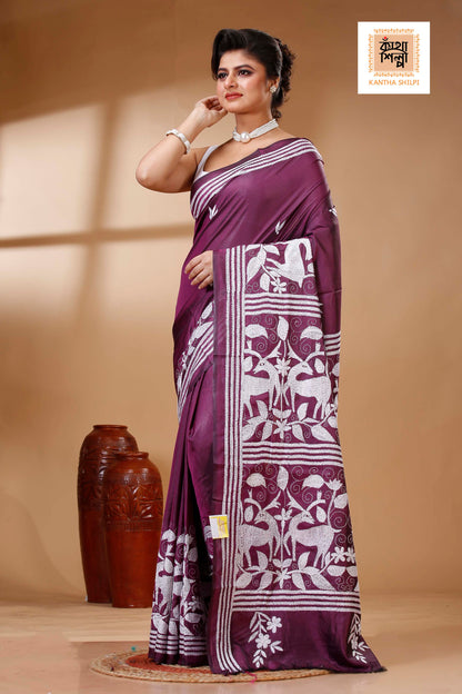 Bangalore Silk Kantha Stitch Saree SN202523388