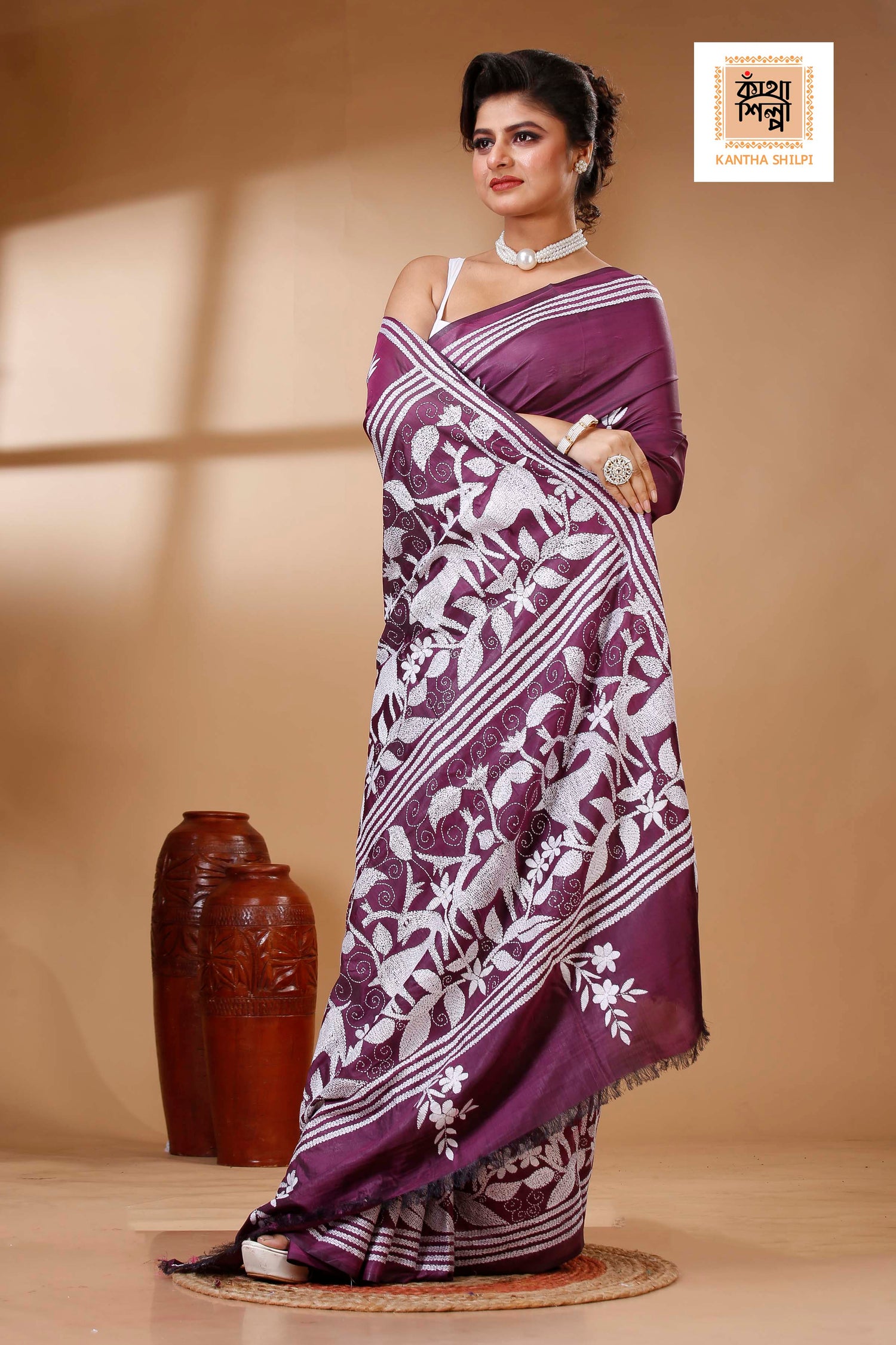 Bangalore Silk Kantha Stitch Saree SN202523388