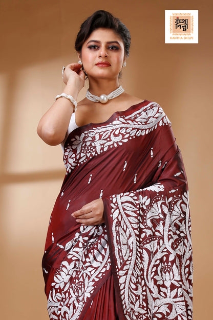 Bangalore Silk Kantha Stitch Saree SN202523394