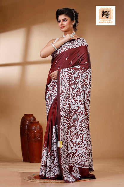 Bangalore Silk Kantha Stitch Saree SN202523394