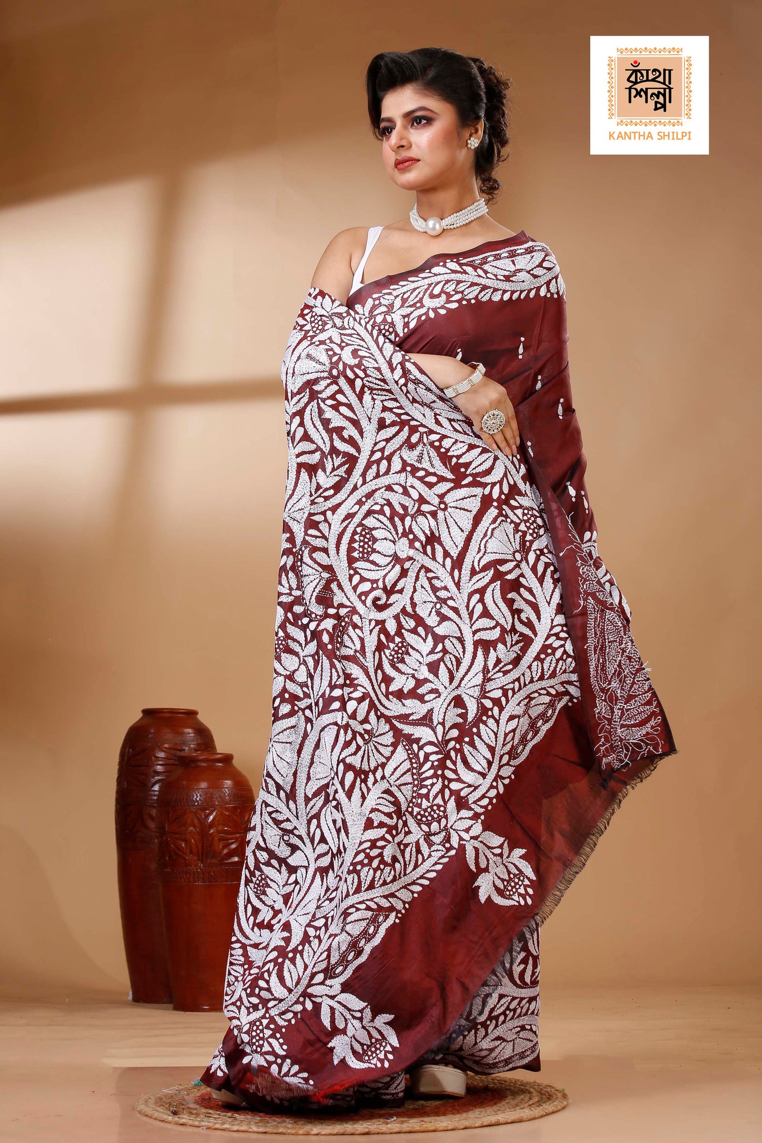 Bangalore Silk Kantha Stitch Saree SN202523394