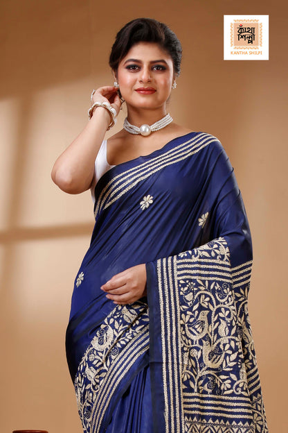 Bangalore Silk Kantha Stitch Saree SN202523401