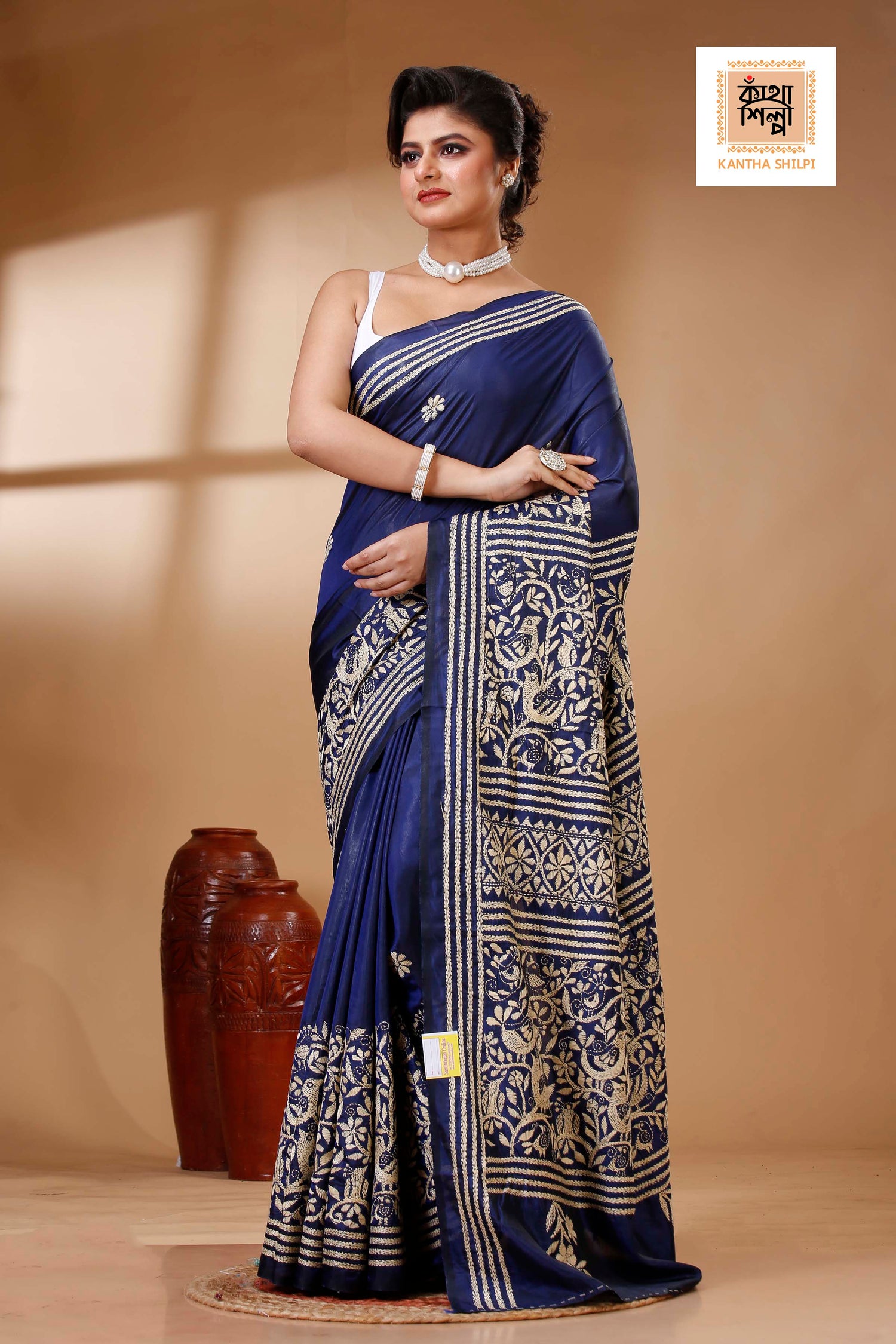 Bangalore Silk Kantha Stitch Saree SN202523401