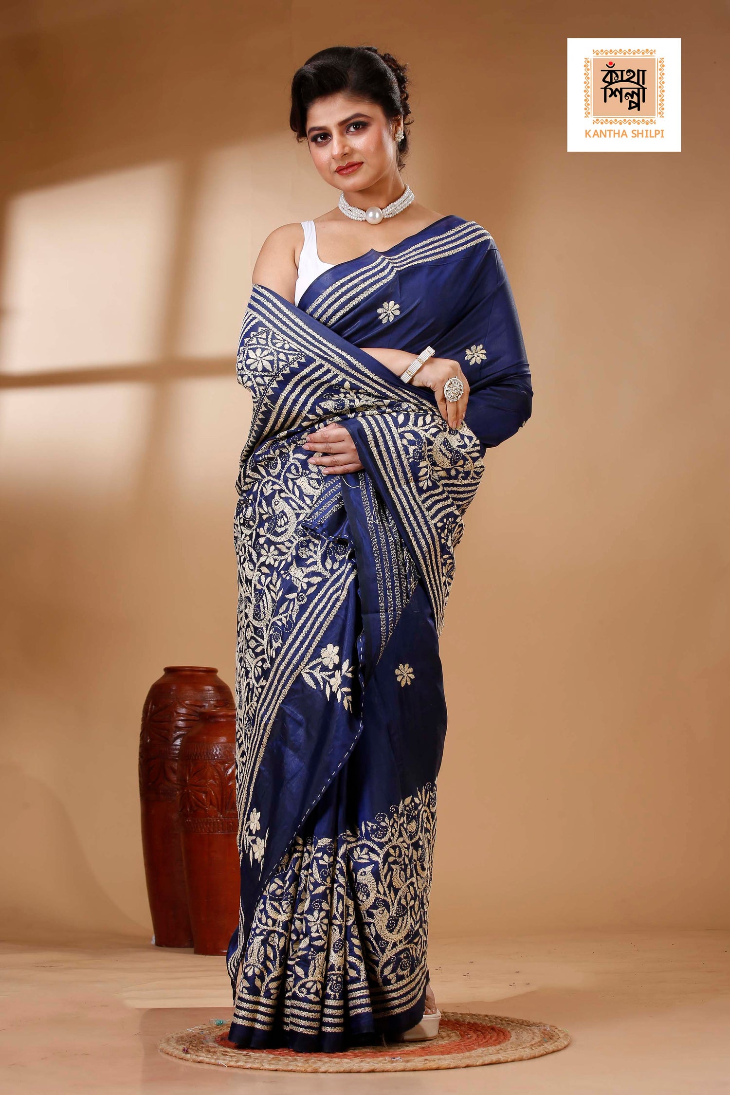 Bangalore Silk Kantha Stitch Saree SN202523401