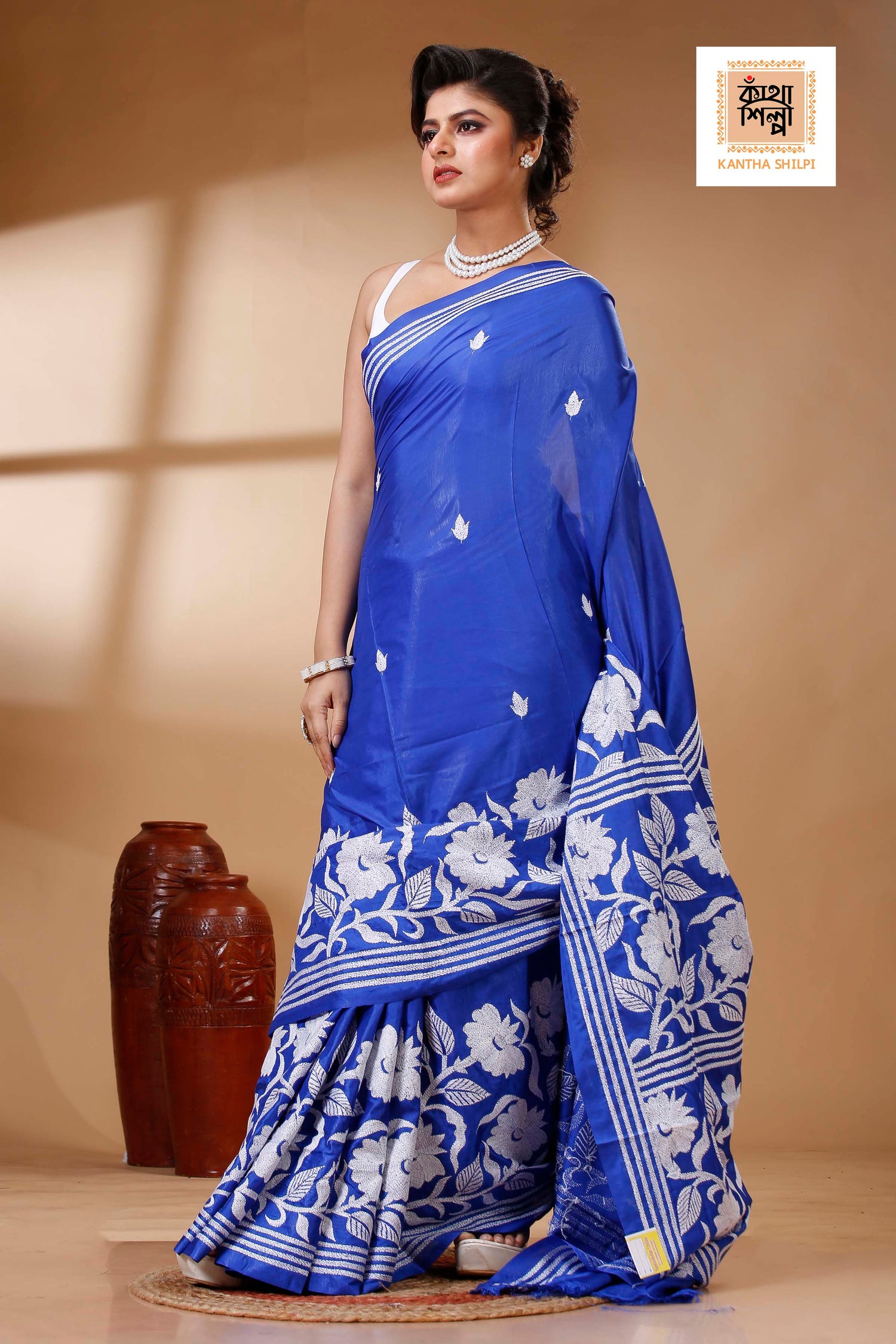 Bangalore Silk Kantha Stitch Saree SN202523419
