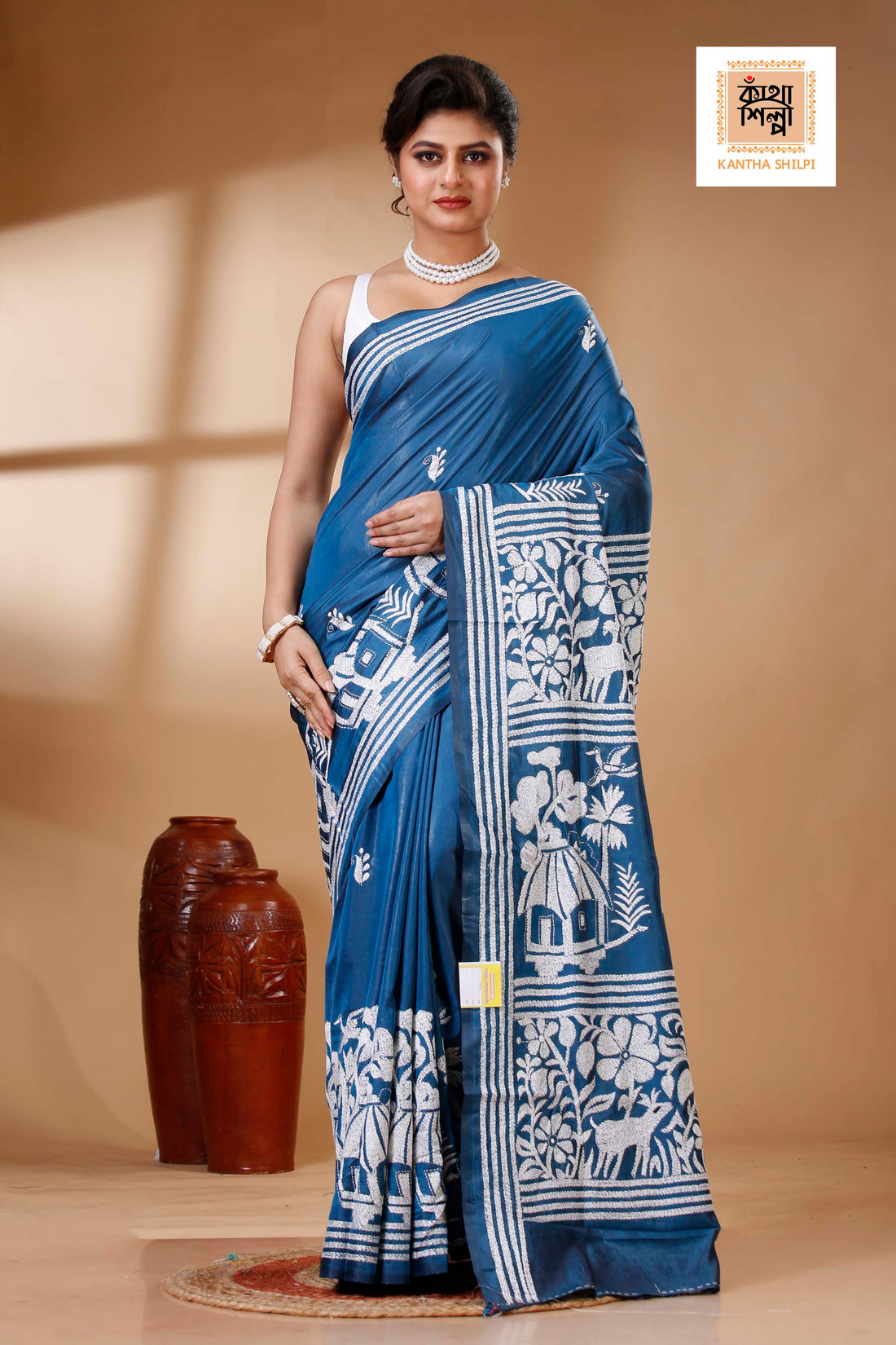 Bangalore Silk Kantha Stitch Saree SN202523425