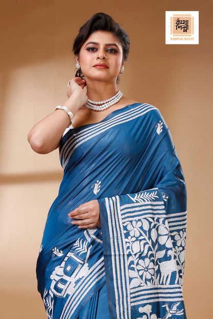 Bangalore Silk Kantha Stitch Saree SN202523425
