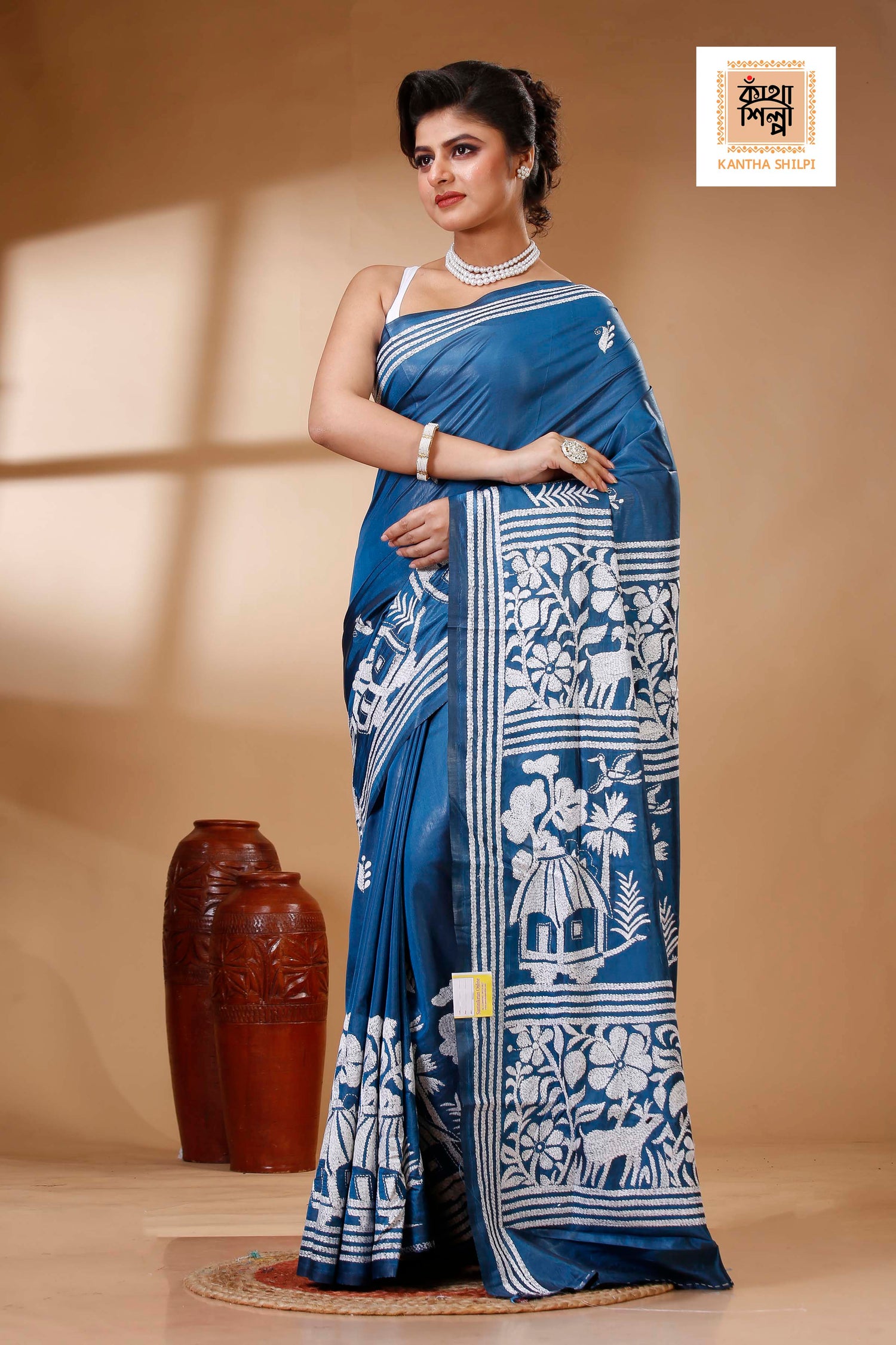 Bangalore Silk Kantha Stitch Saree SN202523425