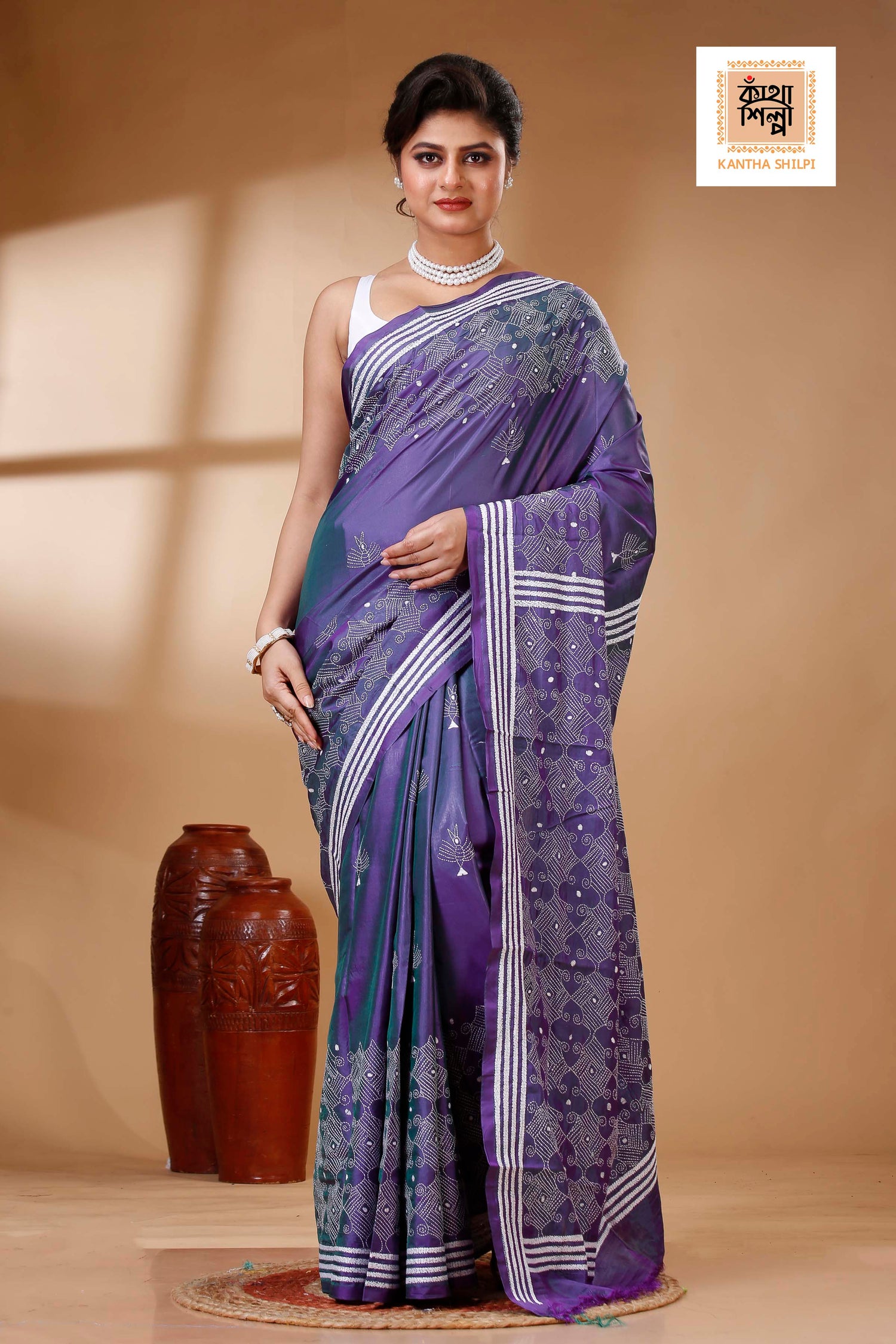 Bangalore Silk Kantha Stitch Saree SN202523431