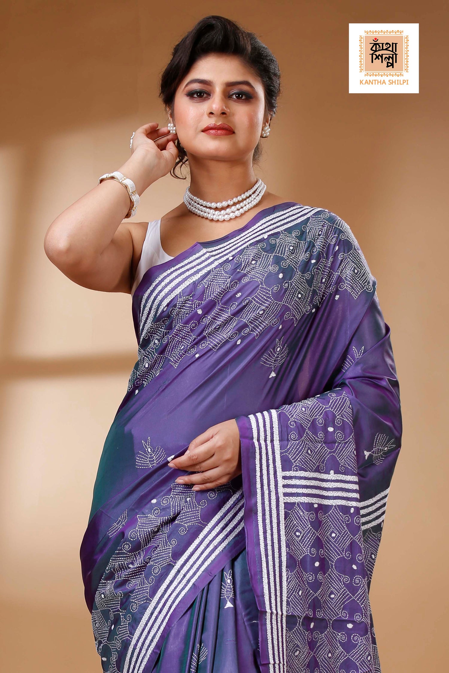 Bangalore Silk Kantha Stitch Saree SN202523431