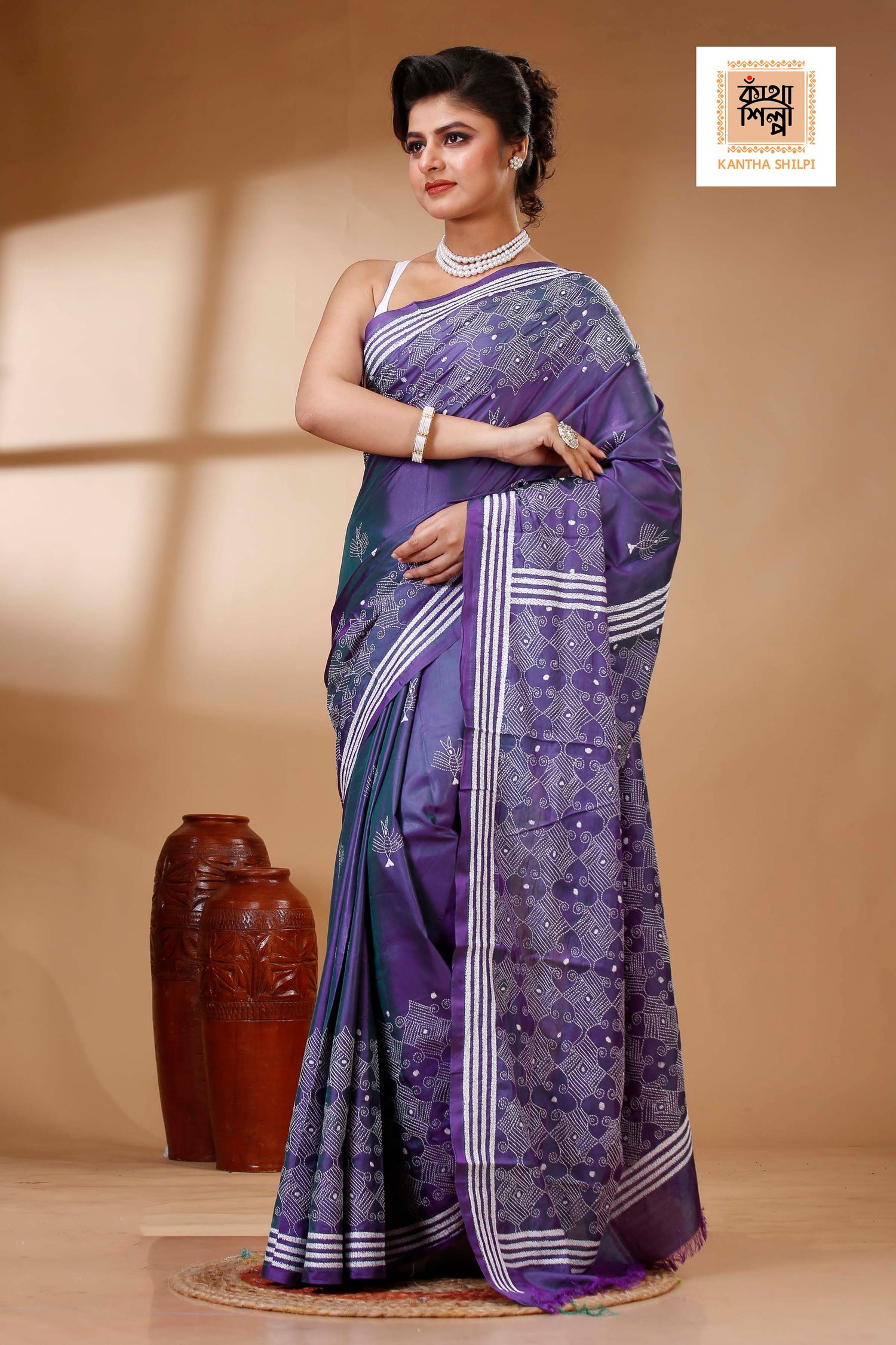 Bangalore Silk Kantha Stitch Saree SN202523431