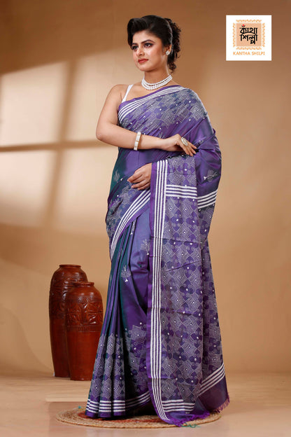 Bangalore Silk Kantha Stitch Saree SN202523431