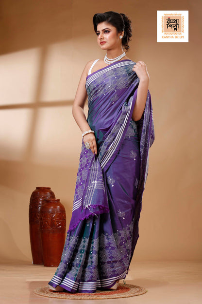 Bangalore Silk Kantha Stitch Saree SN202523431