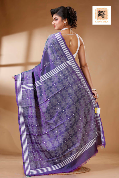 Bangalore Silk Kantha Stitch Saree SN202523431