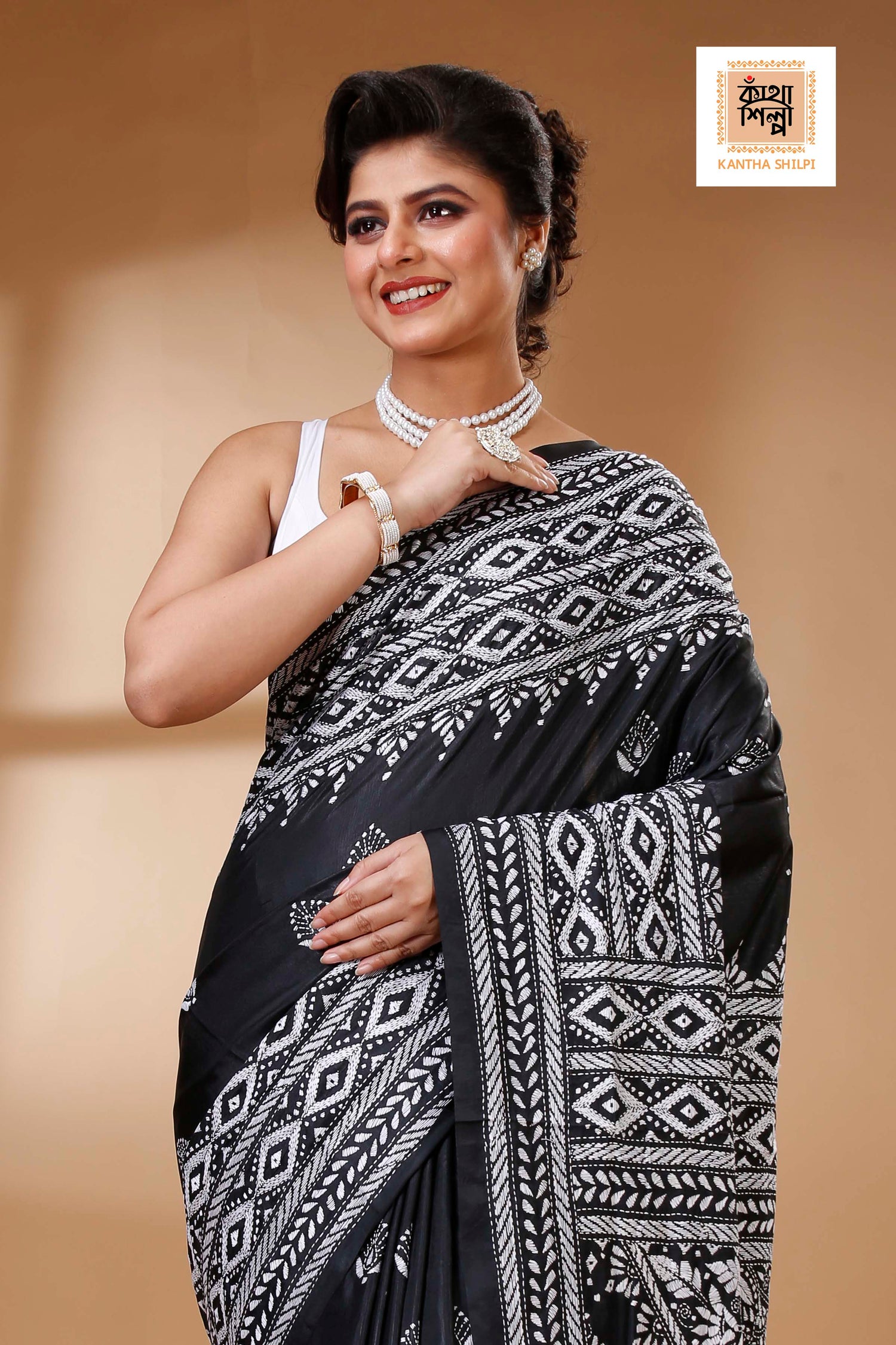 Bangalore Silk Kantha Stitch Saree SN202523443
