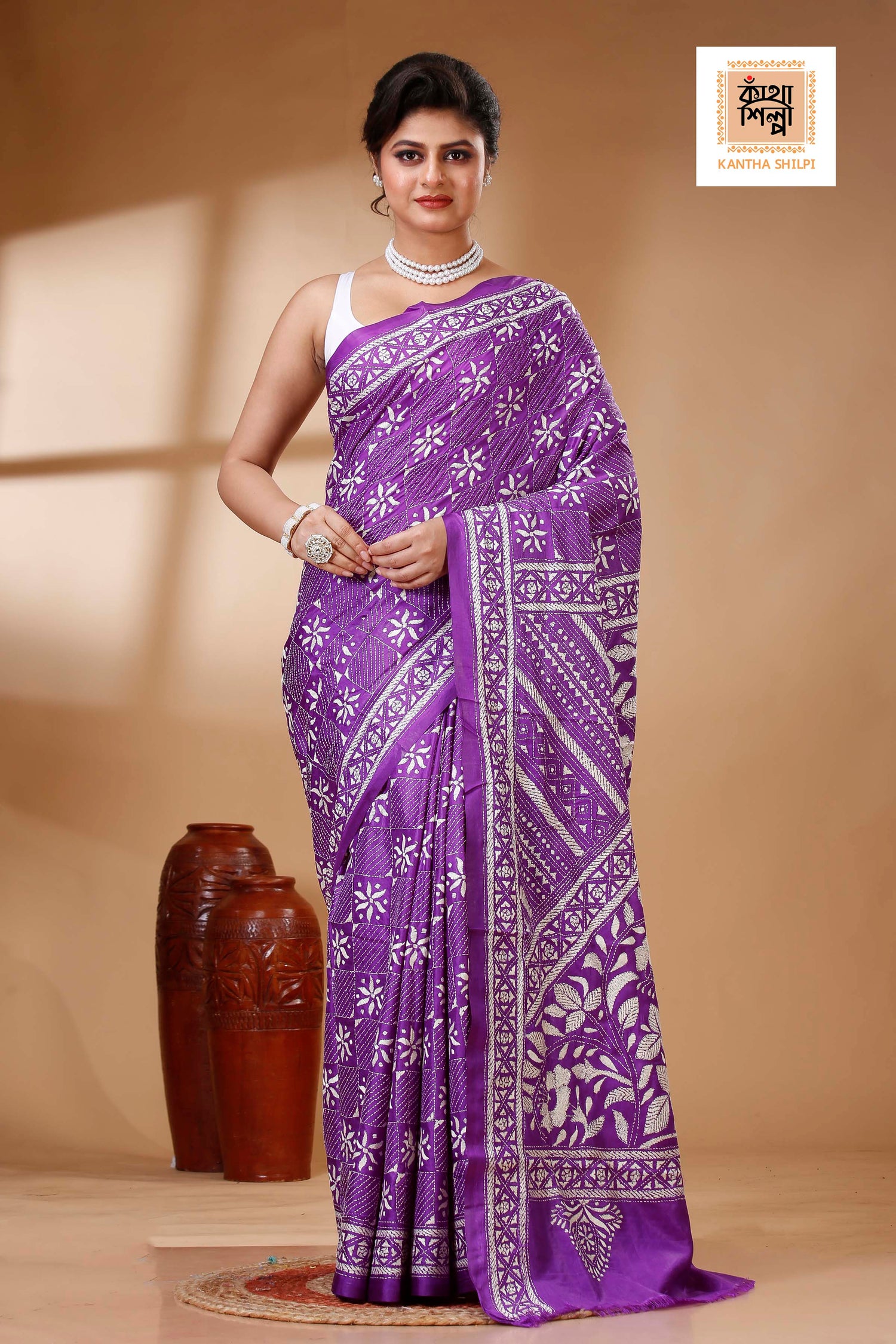 Bangalore Silk Kantha Stitch Saree SN202523449