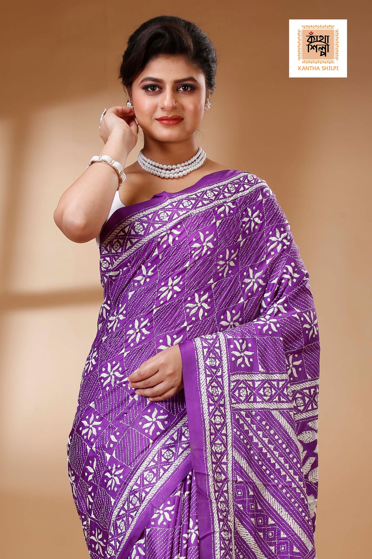 Bangalore Silk Kantha Stitch Saree SN202523449
