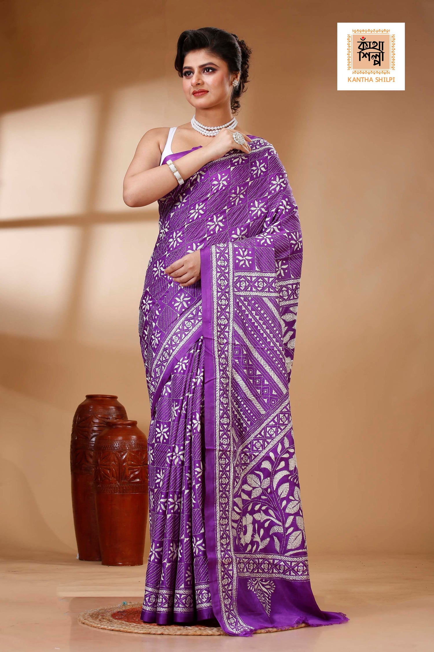 Bangalore Silk Kantha Stitch Saree SN202523449
