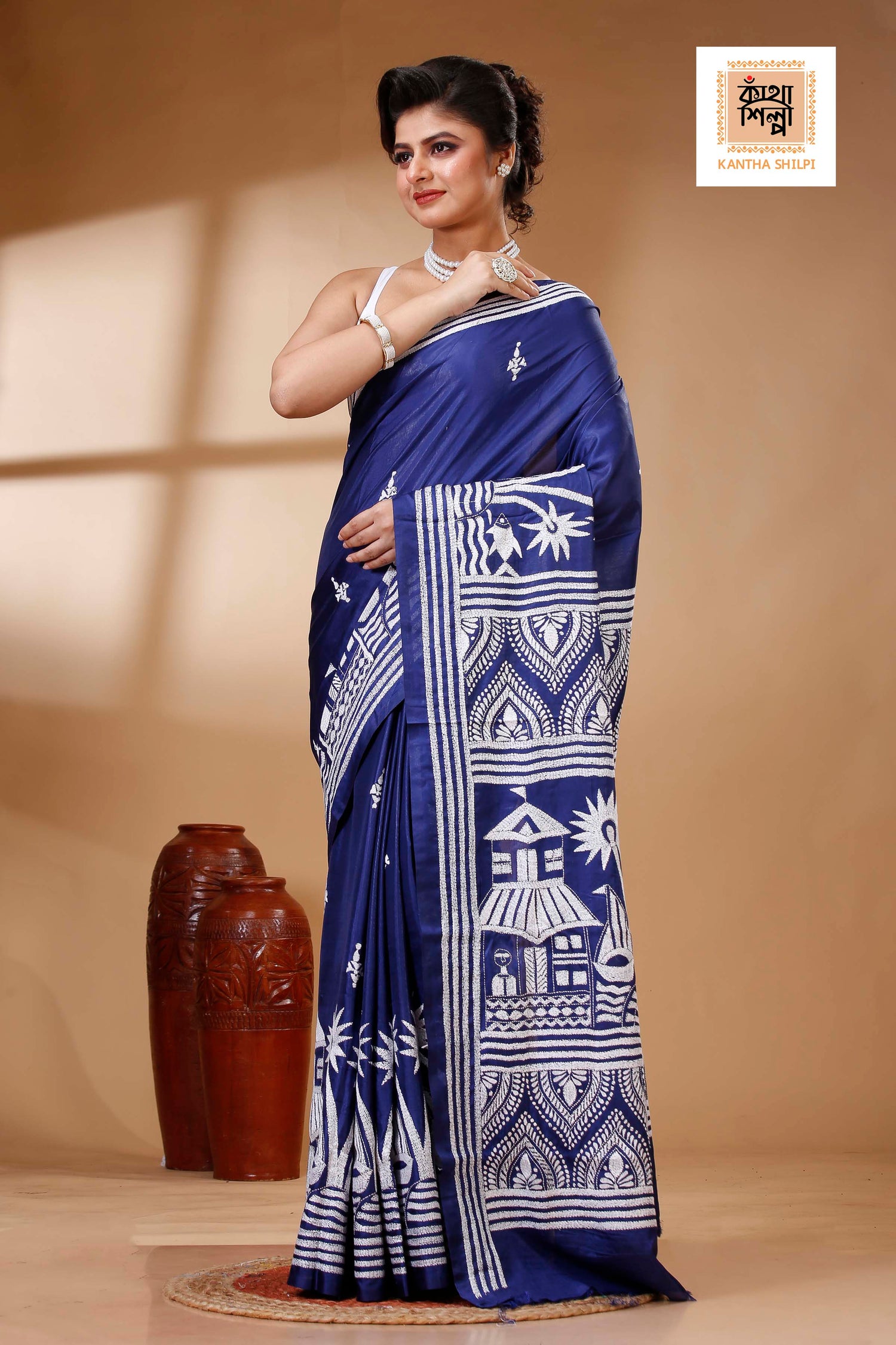 Bangalore Silk Kantha Stitch Saree SN202523455